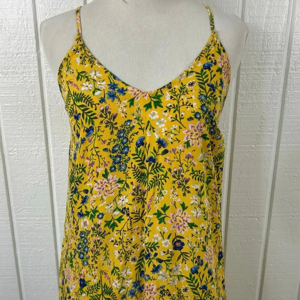 Old Navy Floral Slip Maxi Dress Yellow Cottagecore Boho Summer Sundress Size XS - Picture 3 of 8